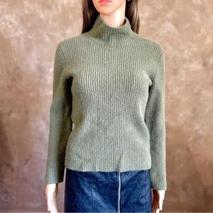VINCE Designer Cashmere Sweater Olive Green Ribbed Mock Neck Sweater Sz M
